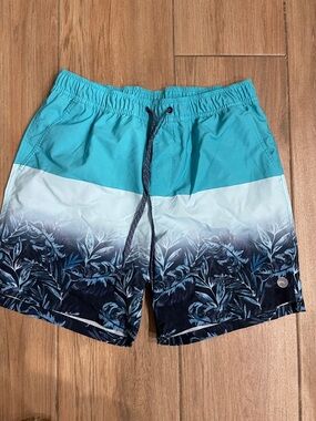 Men's Teal Gradient Tropical Swim Shorts